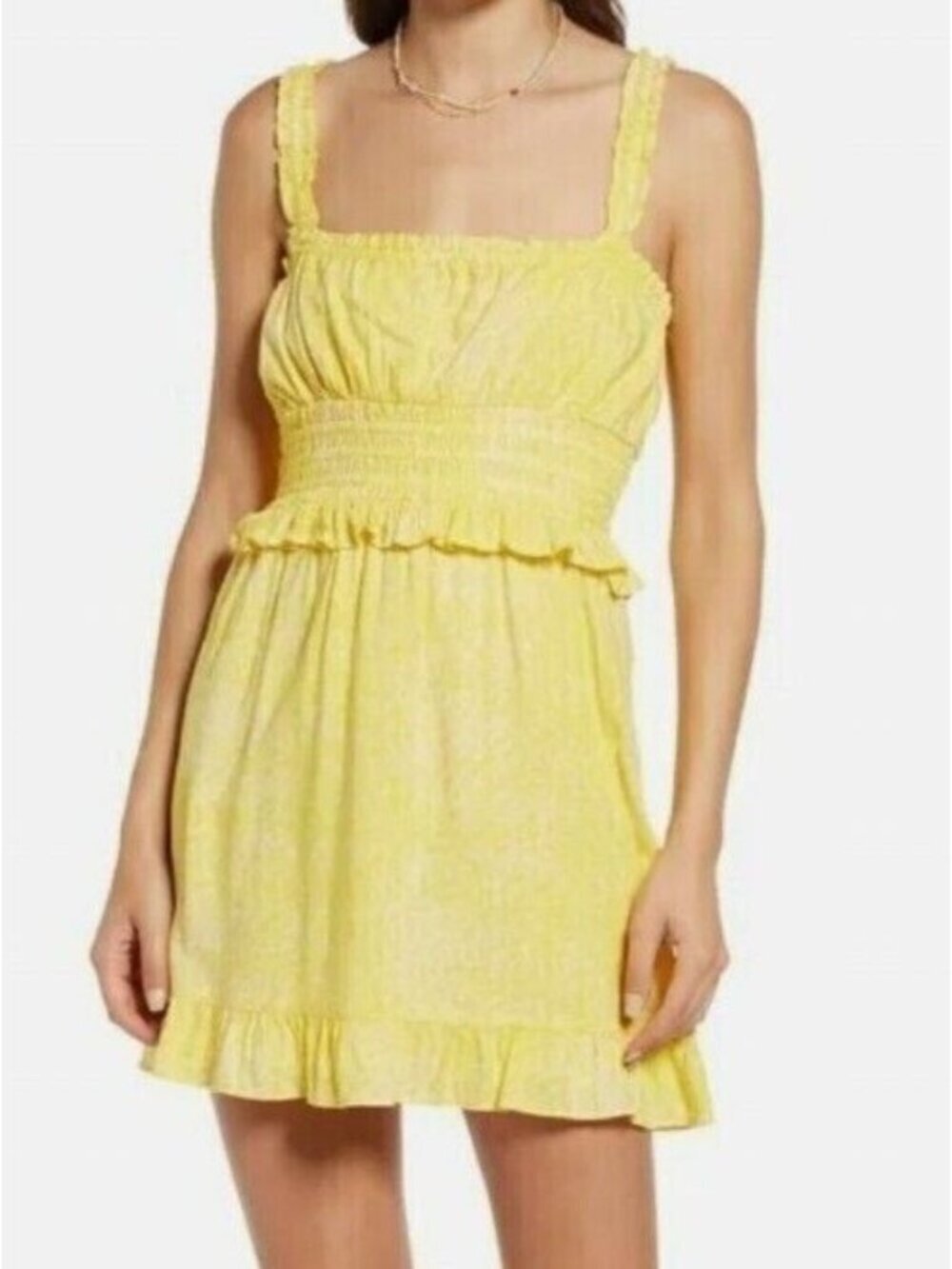 BP Nordstrom Womens Camo Sleeveless Sundress Mini Dress~Size S~Yellow Pink~L1 38